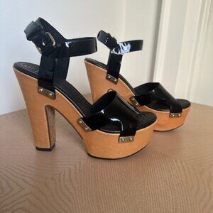 Givenchy Wooden, Platform Heel, Black, Patent Leather with Studs, Size 37